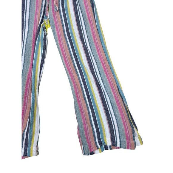 Women’s Flowy Linen Boho Colorful Striped Wide Leg Cropped Festival Pants M - Picture 10 of 13